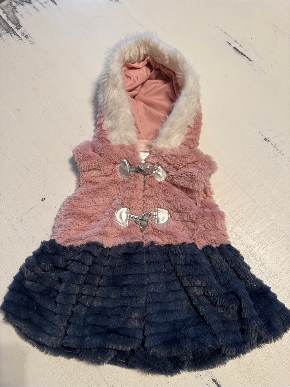 Little Lass Pink and Navy Faux Fur Hooded Vest